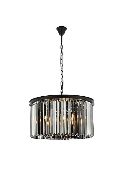 Elegant Sydney 8 Light Matte Black Chandelier Silver Shade (Grey) Royal Cut Crystal 1238D26MB-SS/RC