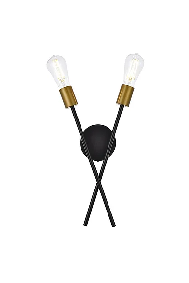 Elegant Armin 2 Lights Wall Sconce in Black with Brass LD7053W7BRB CLOSEOUT