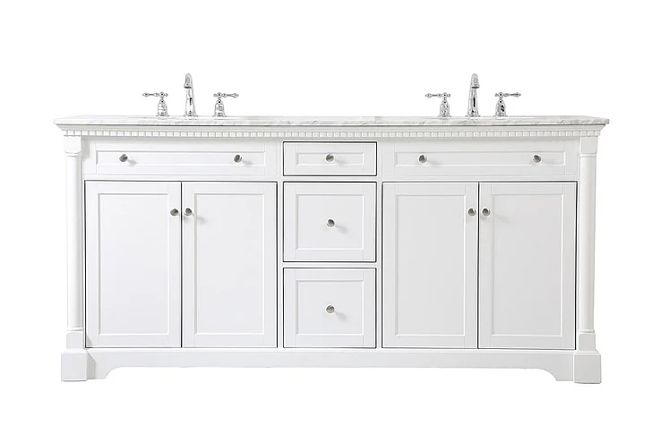 Elegant 72 In. Double Bathroom Vanity in White VF53072DWH