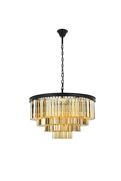 Elegant Sydney 17 Light Matte Black Chandelier Golden Teak (Smoky) Royal Cut Crystal 1201D32MB-GT/RC