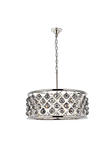 Elegant Madison 6 Light Polished Nickel Chandelier Silver Shade (Grey) Royal Cut Crystal 1214D25PN-SS/RC