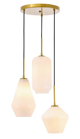 Elegant Gene 3 Light Brass and Frosted White Glass Pendant LD2269BR