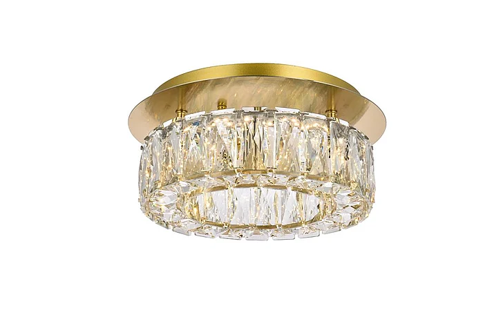Elegant Monroe 12 In. Led Single Flush Mount in Gold 3503F12G