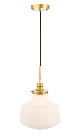 Elegant Lyle 1 Light Brass and Frosted White Glass Pendant LD6263BR
