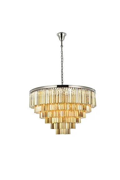 Elegant Sydney 33 Light Polished Nickel Chandelier Golden Teak (Smoky) Royal Cut Crystal 1201D44PN-GT/RC