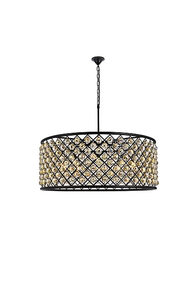 Elegant Madison 10 Light Matte Black Chandelier Golden Teak (Smoky) Royal Cut Crystal 1214G43MB-GT/RC