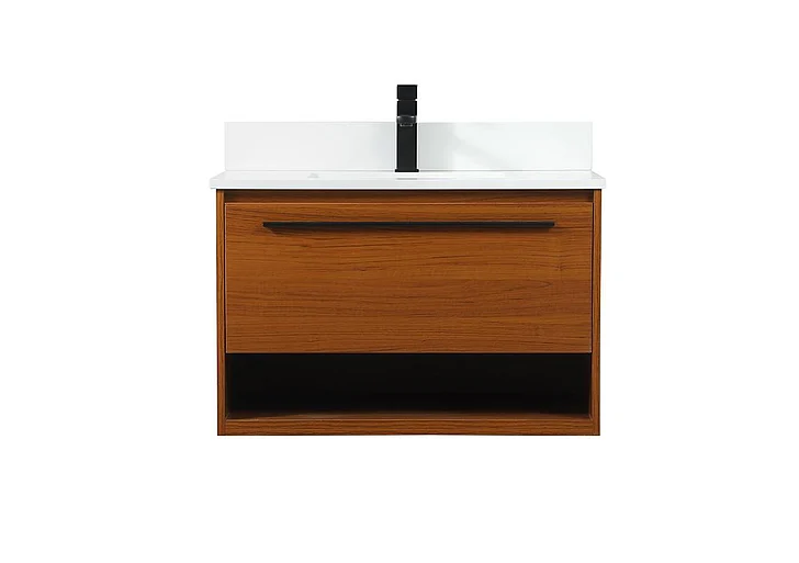 Elegant 30 In. Single Bathroom Vanity in Teak with Backsplash VF43530MTK-BS