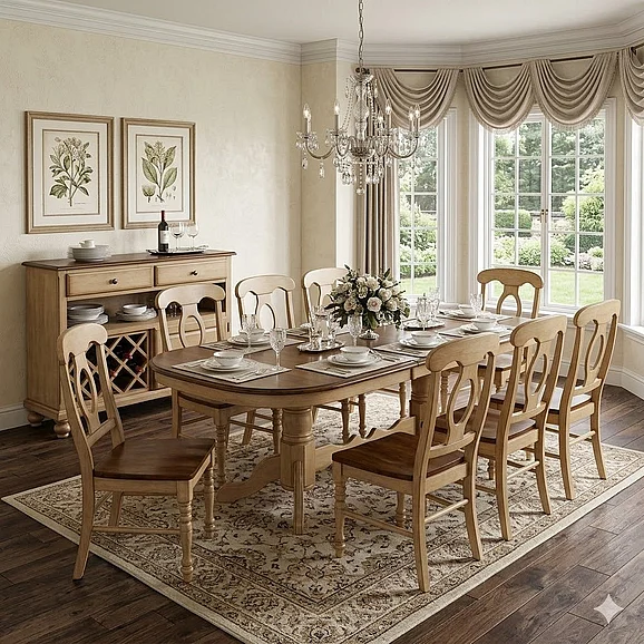 Sunset Trading Brook 9pc Pedestal Dining Room Set in Pecan and Wheat