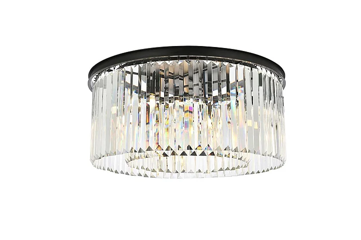 Elegant Sydney 8 Light Matte Black Flush Mount Clear Royal Cut Crystal 1238F31MB/RC