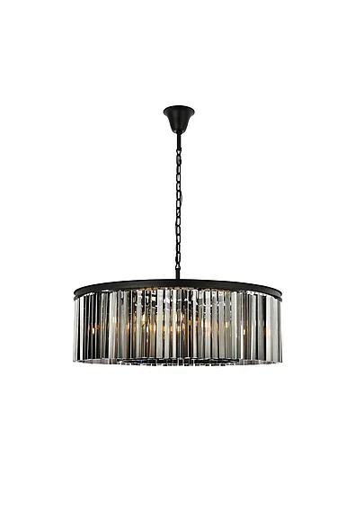 Elegant Sydney 10 Light Matte Black Chandelier Silver Shade (Grey) Royal Cut Crystal 1208G43MB-SS/RC