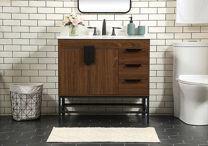 Elegant 36 In. Single Bathroom Vanity in Walnut with Backsplash VF48836MWT-BS CLOSEOUT