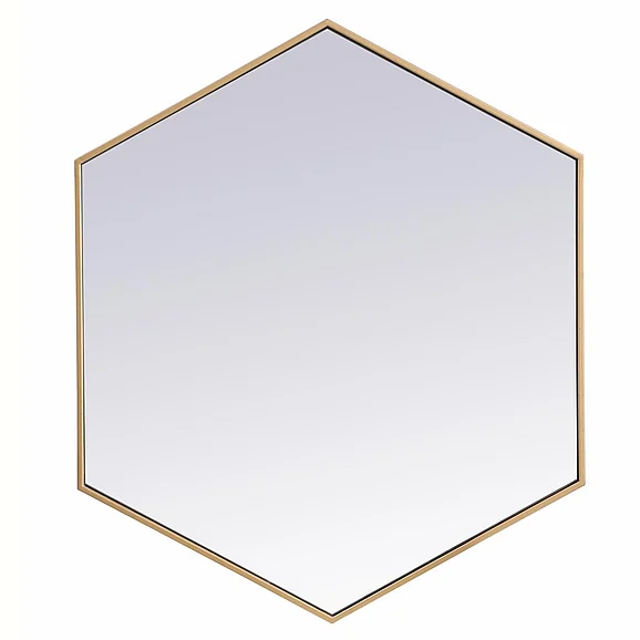 Elegant Metal Frame Hexagon Mirror 38 In. in Brass MR4538BR