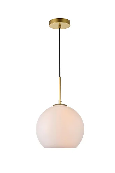 Elegant Baxter 1 Light Brass Pendant with Frosted White Glass LD2213BR