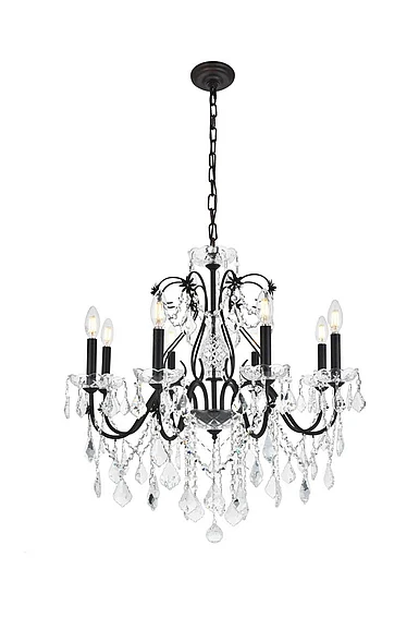 Elegant St. Francis 8 Light Dark Bronze Chandelier Clear Royal Cut Crystal V2015D26DB/RC