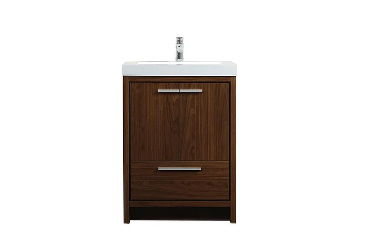 Elegant 24 In. Single Bathroom Vanity in Walnut VF46024MWT