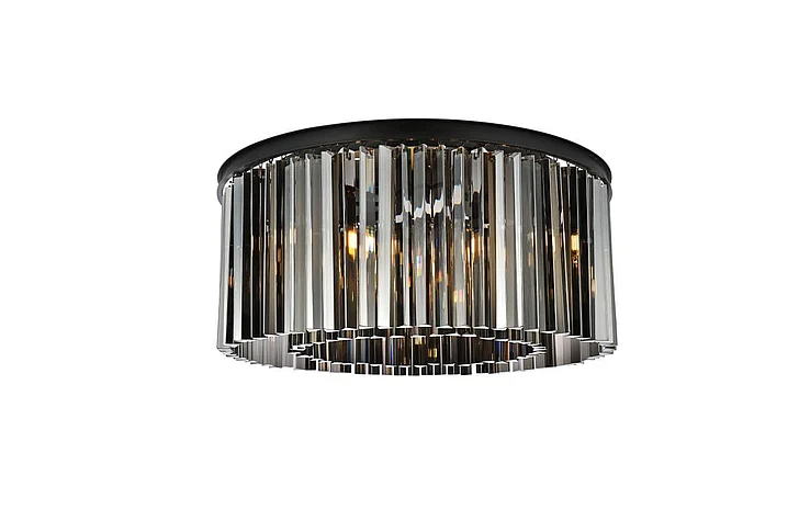Elegant Sydney 8 Light Matte Black Flush Mount Silver Shade (Grey) Royal Cut Crystal 1208F31MB-SS/RC