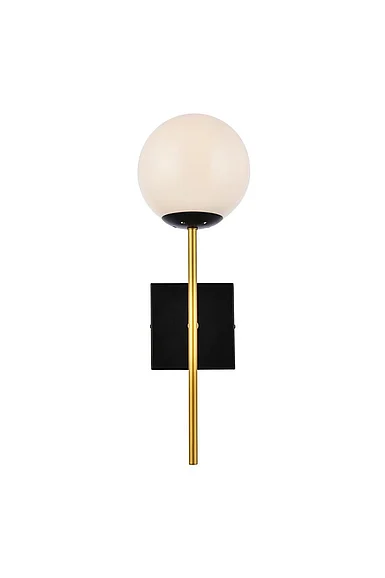 Elegant Neri 1 Light Black and Brass and White Glass Wall Sconce LD2360BKR