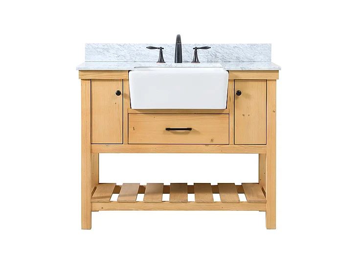 Elegant 42 In. Single Bathroom Vanity in Natural Wood with Backsplash VF60142NW-BS