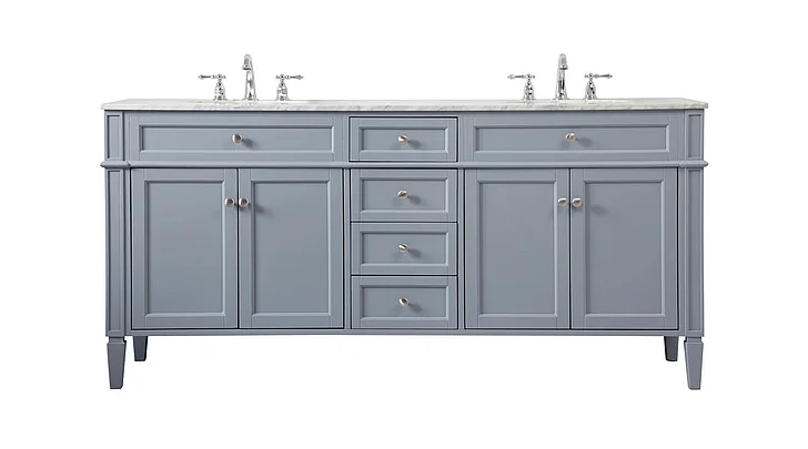 Elegant 72 In. Double Bathroom Vanity in Grey VF12572DGR