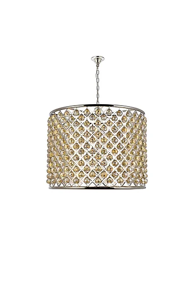 Elegant Madison 12 Light Polished Nickel Chandelier Golden Teak (Smoky) Royal Cut Crystal 1206D35PN-GT/RC