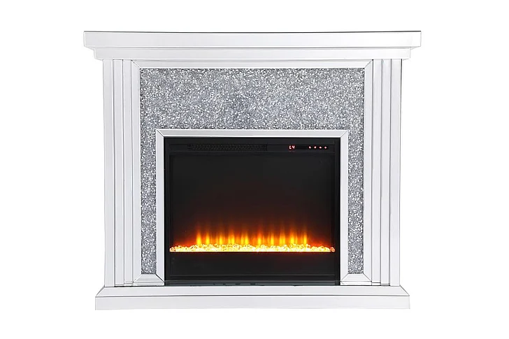 Elegant 47.5 In. Crystal Mirrored Mantle with Crystal Insert Fireplace MF9902-F2