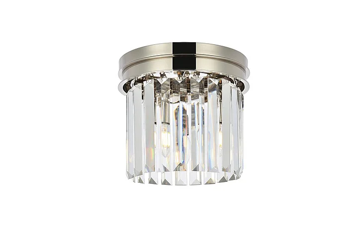 Elegant Sydney 3 Light Polished Nickel Flush Mount Clear Royal Cut Crystal 1238F12PN/RC