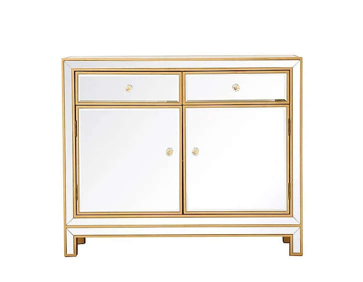 Elegant End Table 2 Drawers 2 Doors 38In. W x 12In. D x 32In. H in Gold MF72002G