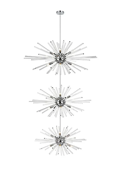 Elegant Sienna 46 In. Three Tiers Crystal Starburst Chandelier in Chrome 2502G46L3C