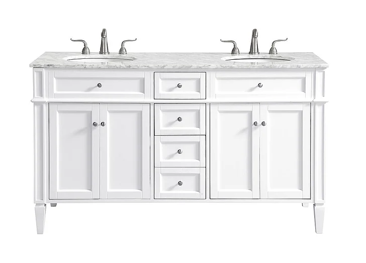 Elegant 60 In. Double Bathroom Vanity Set in White VF12560DWH