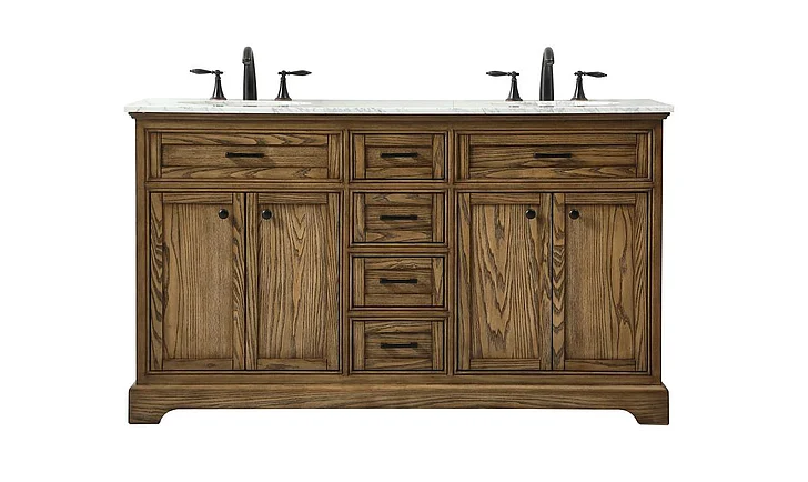 Elegant 60 In. Double Bathroom Vanity in Driftwood VF15060DDW