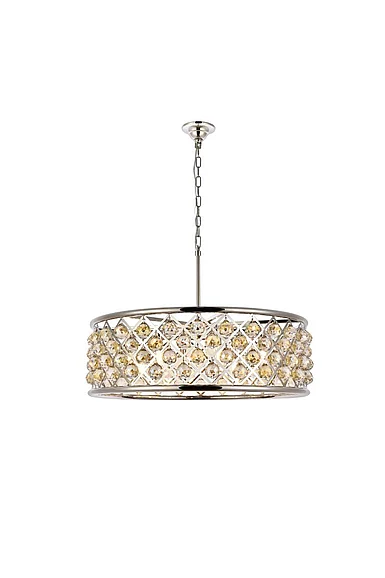 Elegant Madison 8 Light Polished Nickel Chandelier Golden Teak (Smoky) Royal Cut Crystal 1214D32PN-GT/RC