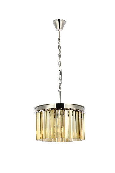 Elegant Sydney 3 Light Polished Nickel Pendant Golden Teak (Smoky) Royal Cut Crystal 1208D16PN-GT/RC
