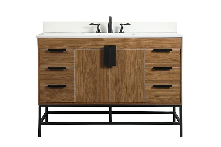 Elegant 48 In. Single Bathroom Vanity in Walnut Brown with Backsplash VF488W48WB-BS