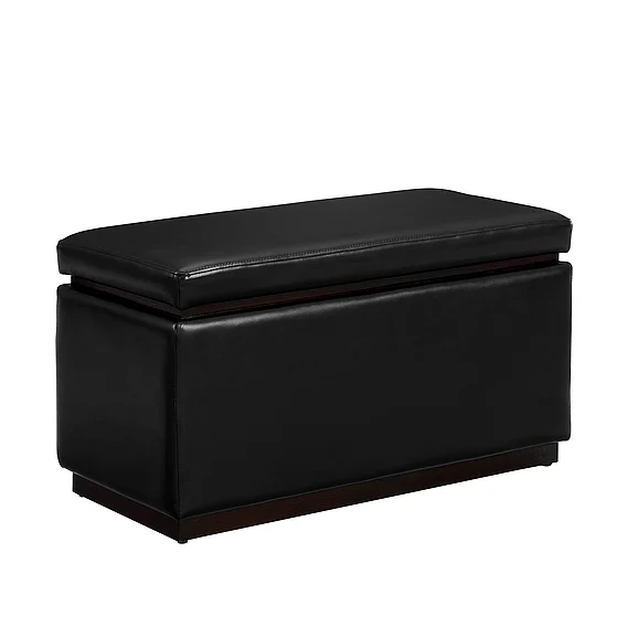 Linon Blanche Rectangle Ottoman Black PU ST014BLKPU01ASU