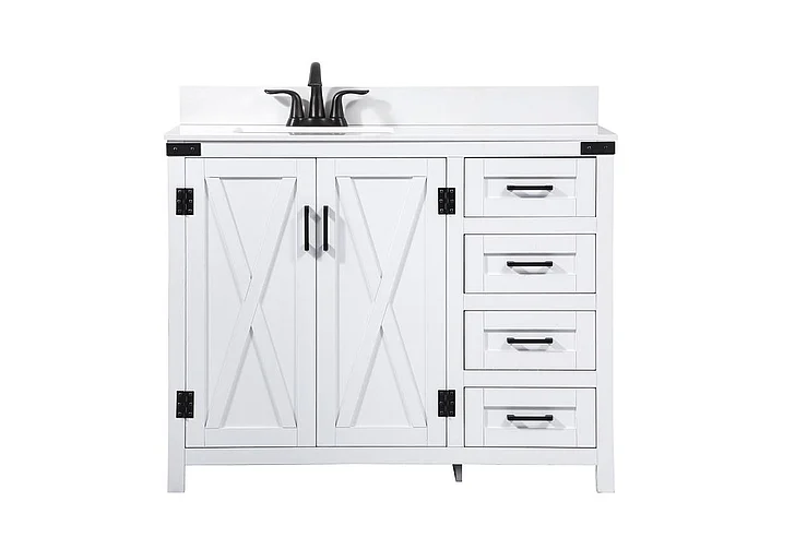 Elegant 42 In. Single Bathroom Vanity in White with Backsplash VF90242WH-BS