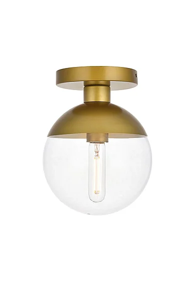 Elegant Eclipse 1 Light Brass Flush Mount with Clear Glass LD6055BR