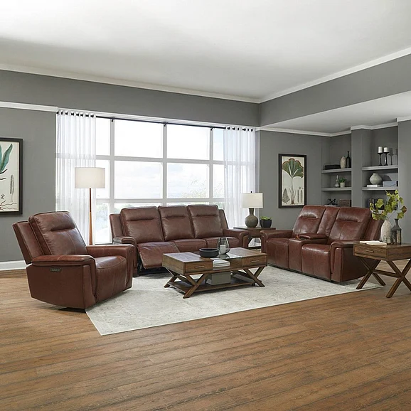 Liberty Furniture Avery 2pc Power Reclining Living Room Set in Cognac
