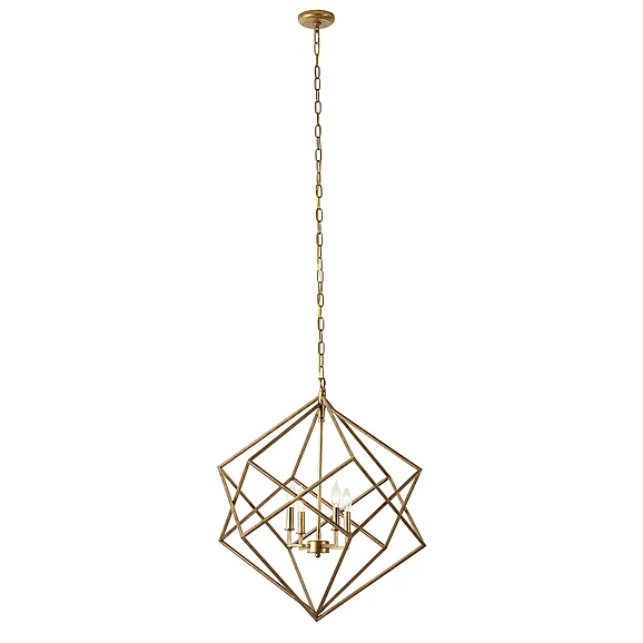 UMA Gold Metal Caged 4 Light Room Chandelier with Link Style Chain, 25 x 25 x 30 | 70036
