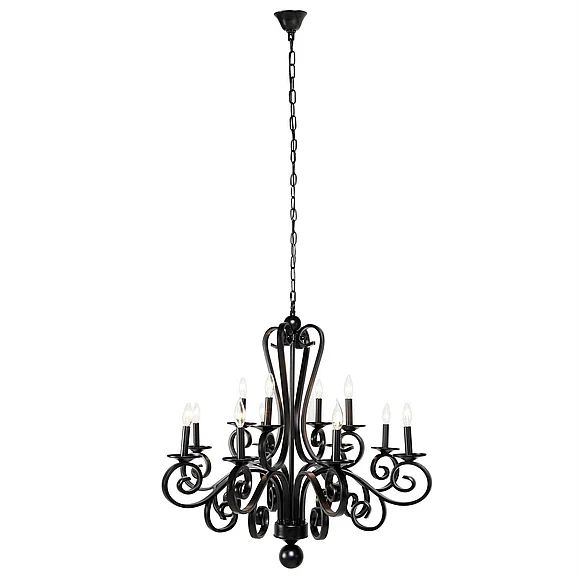 UMA Black Metal Antique Style Room Chandelier with Scrolls, 36" x 36" x 35" | 70041 CLOSEOUT