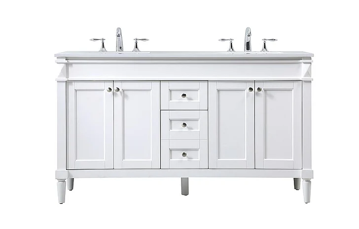 Elegant 60 In. Double Bathroom Vanity in White VF31860DWH CLOSEOUT
