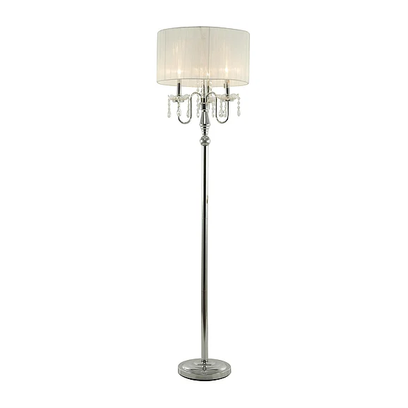 UMA Silver Metal Room Floor Lamp with Dangling Crystals, 16" x 16" x 63" | 70106 CLOSEOUT