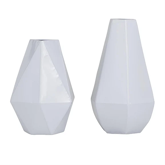 UMA CosmoLiving by Cosmopolitan White Metal Geometric Decorative Vase, Set of 2 12, 10H | 70141 CLOSEOUT