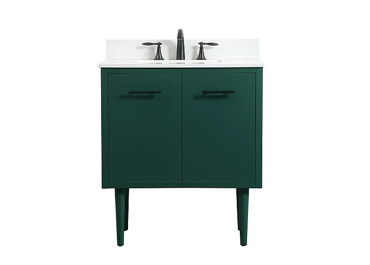 Elegant 30 In. Single Bathroom Vanity in Green with Backsplash VF48030MGN-BS CLOSEOUT