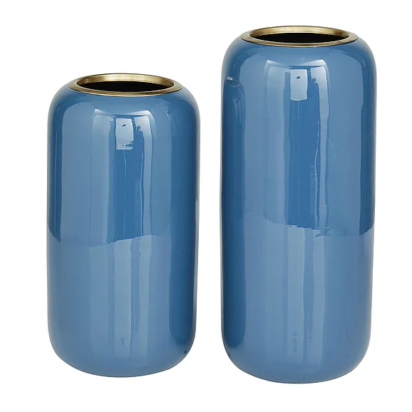UMA Blue Metal Decorative Vase, Set of 2 13, 11H | 70257 CLOSEOUT