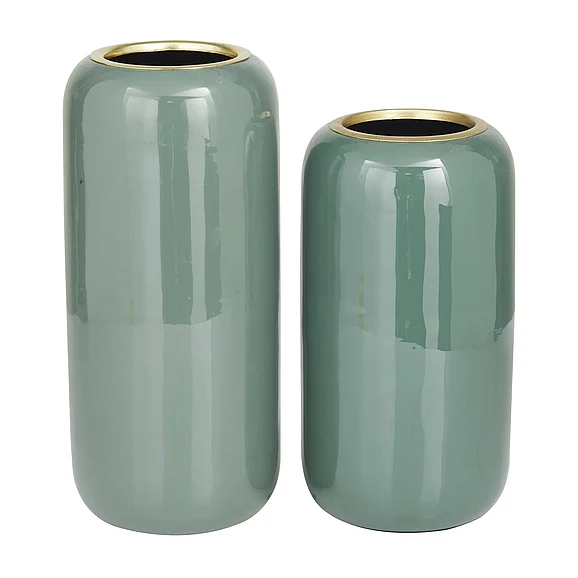 UMA Green Metal Decorative Vase, Set of 2 13, 11H | 70260 CLOSEOUT