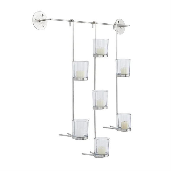 UMA CosmoLiving by Cosmopolitan Silver Metal 7 Candle Wall Sconce, 23" x 6" x 27" | 70281 CLOSEOUT