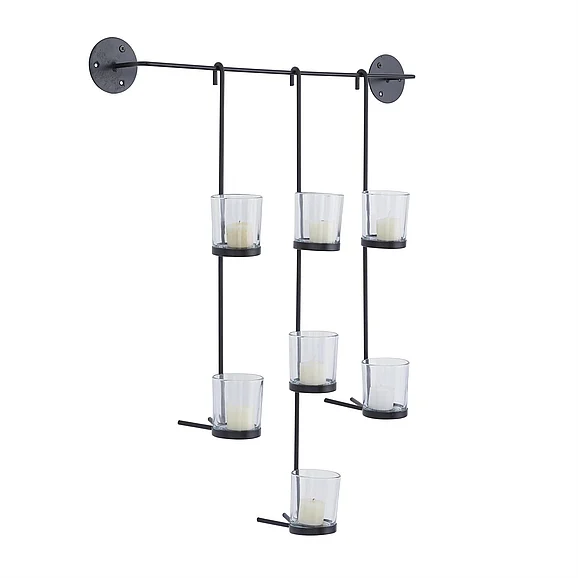 UMA CosmoLiving by Cosmopolitan Black Metal 7 Candle Wall Sconce, 23" x 6" x 27" | 70282 CLOSEOUT