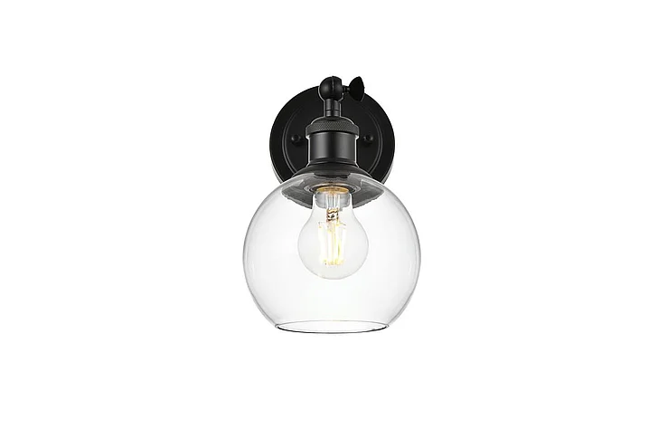 Elegant Kai 1 Light Black and Clear Bath Sconce LD7325W6BLK