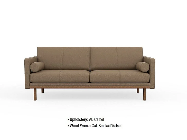 Fjords Scandic 3.5 Seater / 2 Cushion Sofa W/ Bolster Pillows w/Contrast Stitch In AL-Camel/Oak Smoke Walnut 703430_US-524 CUSTOM ITEM
