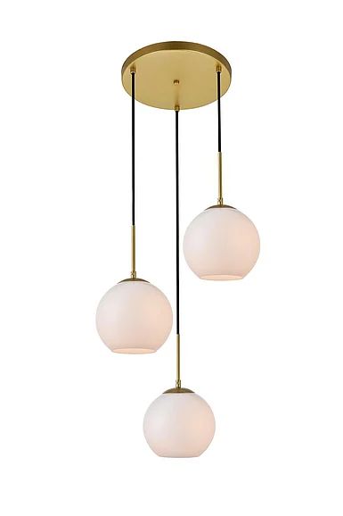 Elegant Baxter 3 Lights Brass Pendant with Frosted White Glass LD2209BR